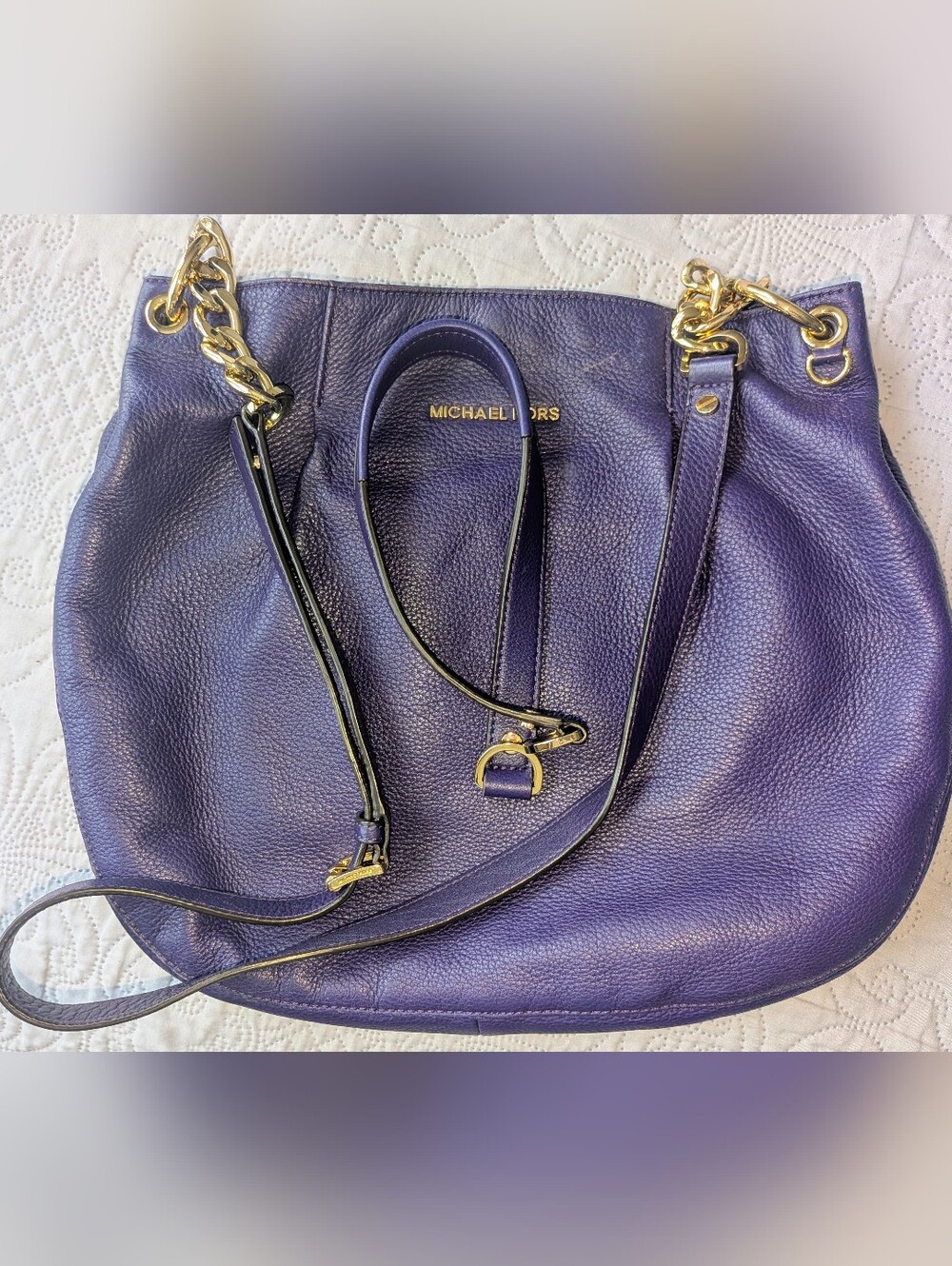 Michael Kors Plum Purple Pebbled Leather Tote with Gold Hardware
